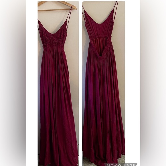 Windsor Burgundy Crochet Upper Maxi Dress with Spaghetti Straps Boho Fairy - Picture 7 of 7